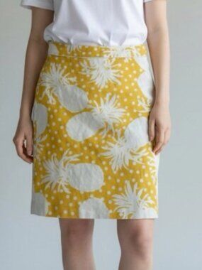 Ann Taylor Yellow White Pineapple Pencil Skirt Size 14